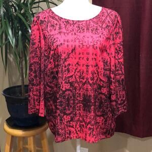 Cremieux 3/4 sleeve pink print blouse size L